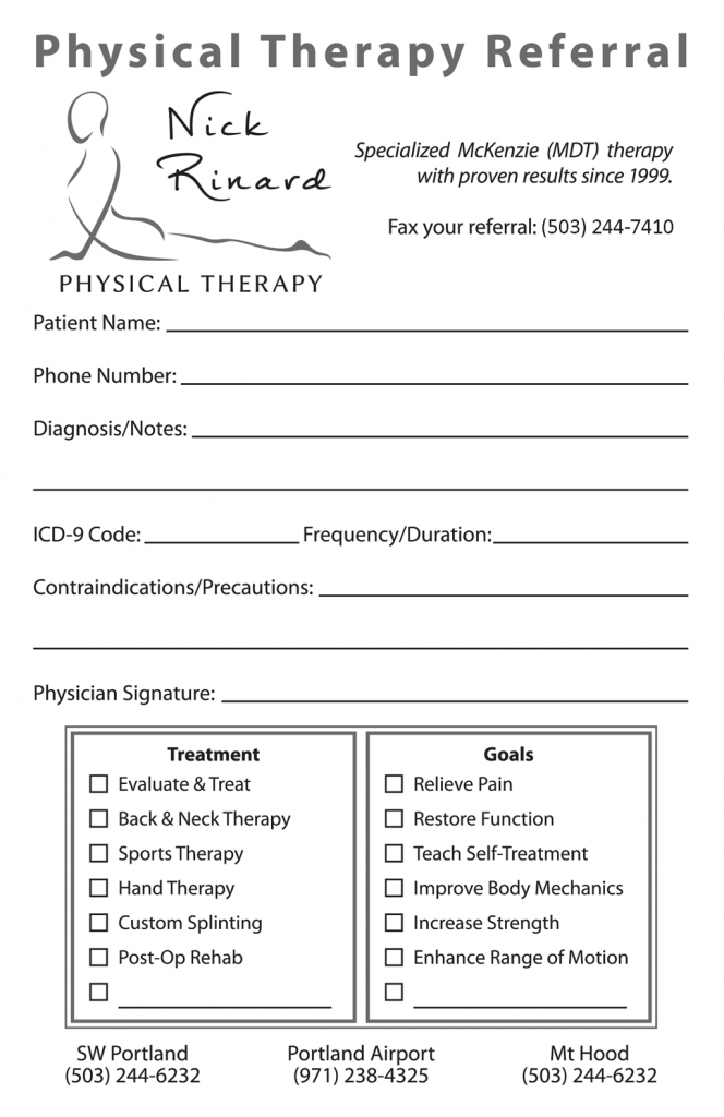 Nick Rinard Physical Therapy Referral Front - 2018